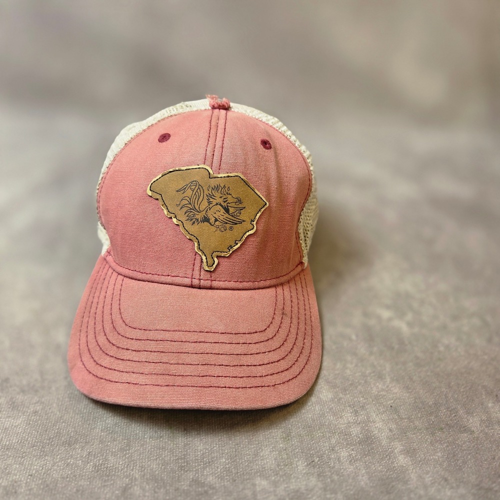South Carolina Gamecocks Trucker Hat Pink Mesh Snapback SC St Leather Patch Cap